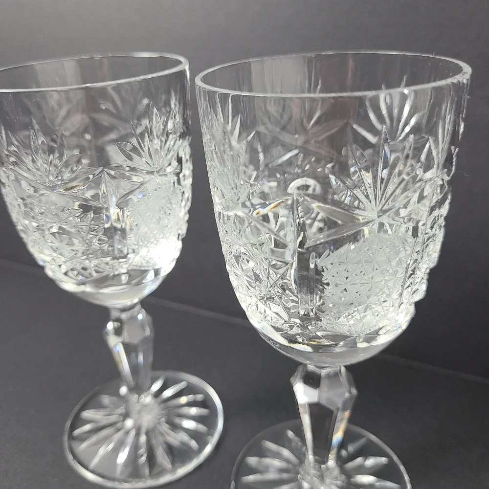 Bardejov Czechoslovakia Short Port Etched Crystal Ornate Glasses- Set of Two
